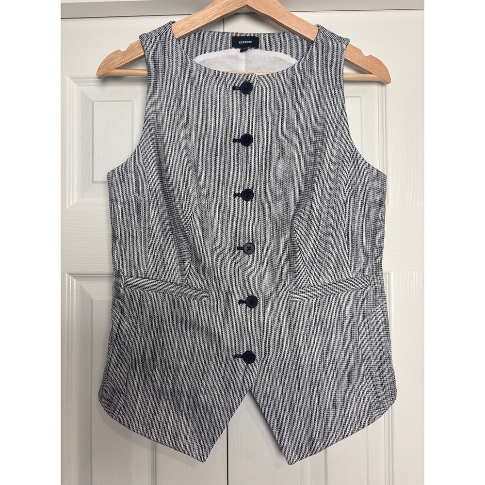 Express Womens Black White Textured Button Down Vest Top Size Small